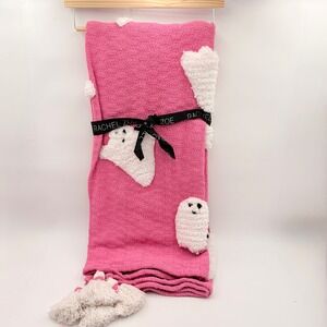 Rachel Zoe Pink Ghost Throw Blanket Halloween Tufted Tassel Decor 50x60 NEW